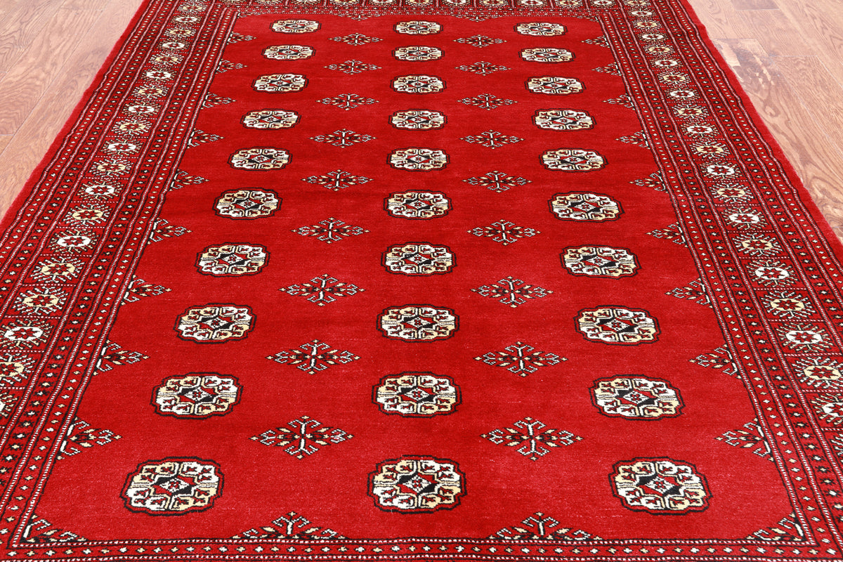 Red Bokhara Handmade Wool Rug - 5' 6" X 7' 10"
