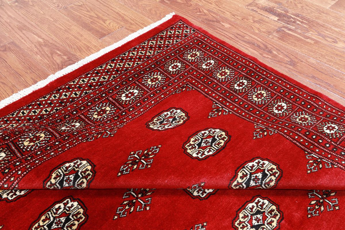Red Bokhara Handmade Wool Rug - 5' 6" X 7' 10"