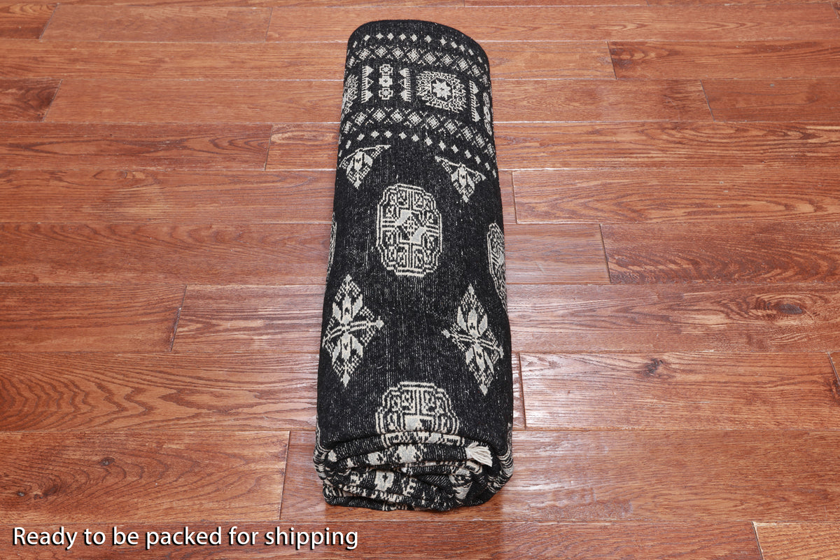 Black Bokhara Hand-Knotted Wool Rug - 5' 6" X 7' 10"