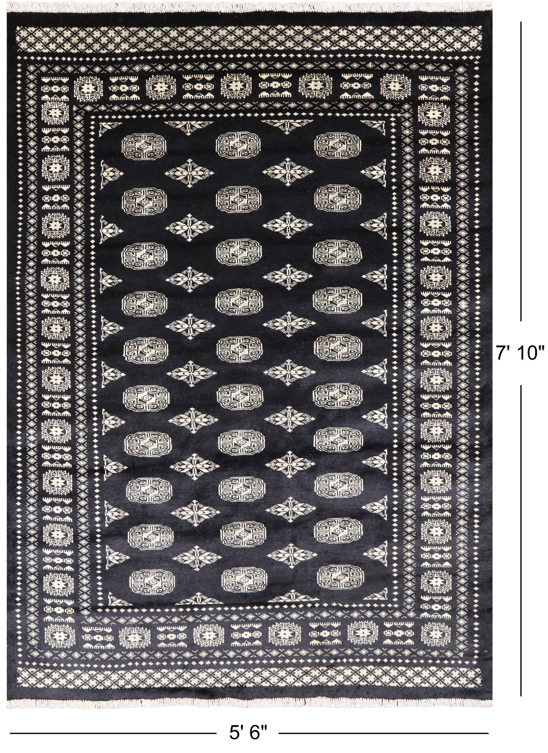 Black Bokhara Hand-Knotted Wool Rug - 5' 6" X 7' 10"
