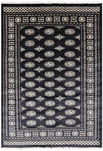 Black Bokhara Hand-Knotted Wool Rug - 5' 6" X 7' 10"