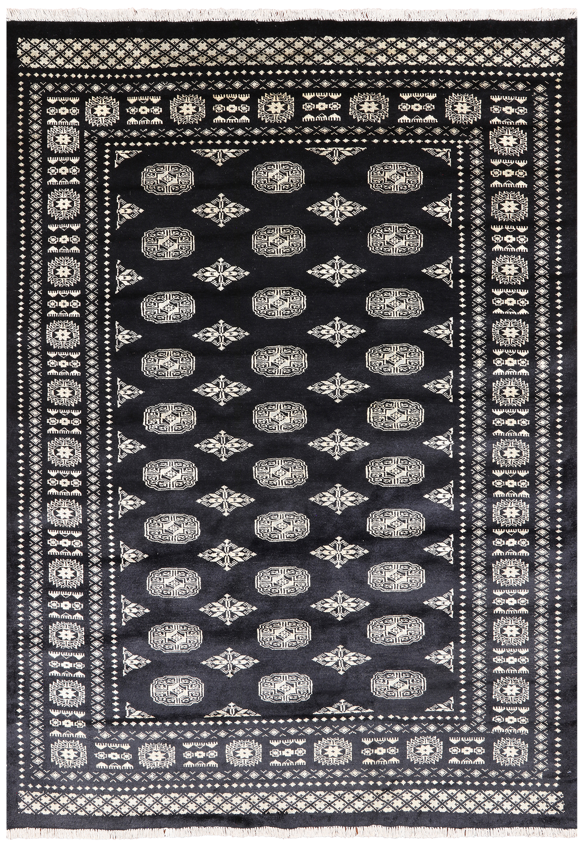 Black Bokhara Hand-Knotted Wool Rug - 5' 6" X 7' 10"