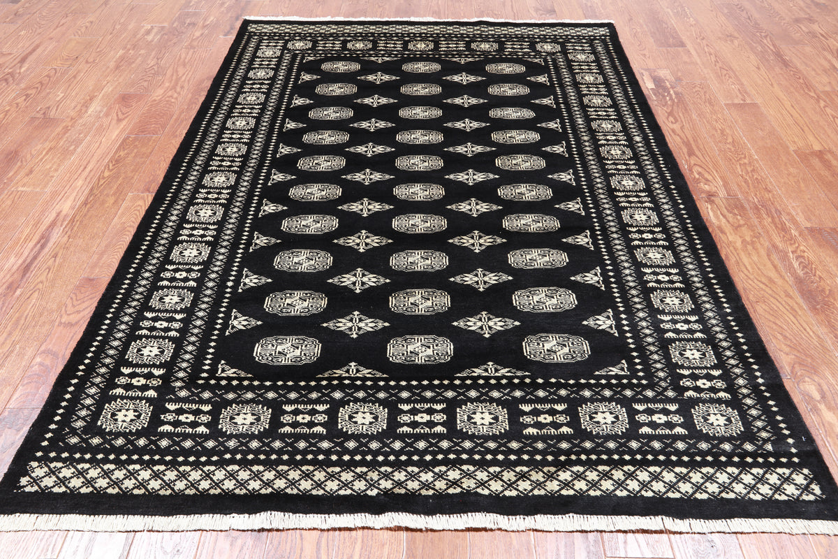 Black Bokhara Hand-Knotted Wool Rug - 5' 6" X 7' 10"