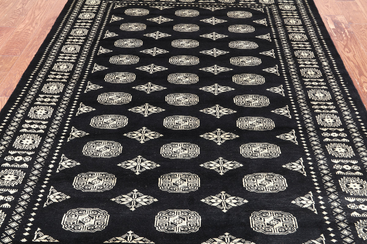 Black Bokhara Hand-Knotted Wool Rug - 5' 6" X 7' 10"