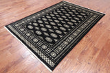 Black Bokhara Hand-Knotted Wool Rug - 5' 6" X 7' 10"