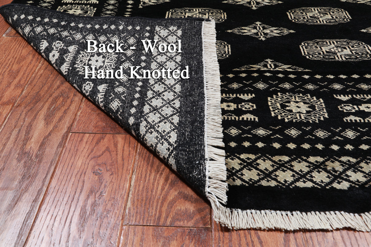 Black Bokhara Hand-Knotted Wool Rug - 5' 6" X 7' 10"