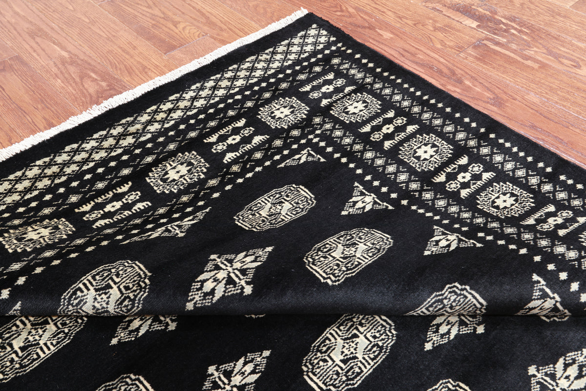 Black Bokhara Hand-Knotted Wool Rug - 5' 6" X 7' 10"