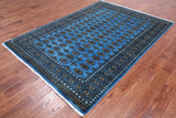 Blue Bokhara Hand-Knotted Wool Rug - 5' 8" X 8' 2"