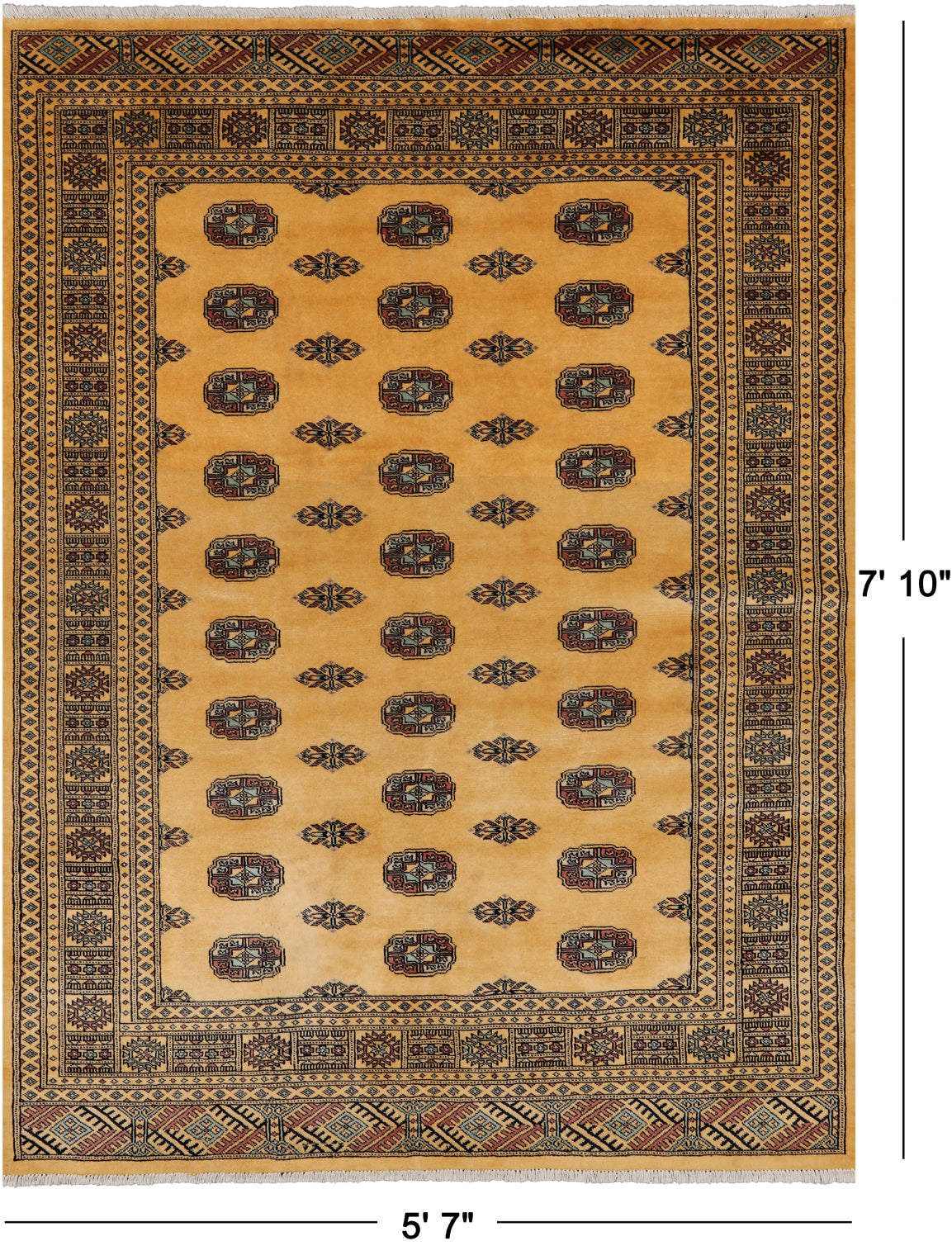 Gold Bokhara Hand Knotted Wool Rug - 5' 7" X 7' 10"