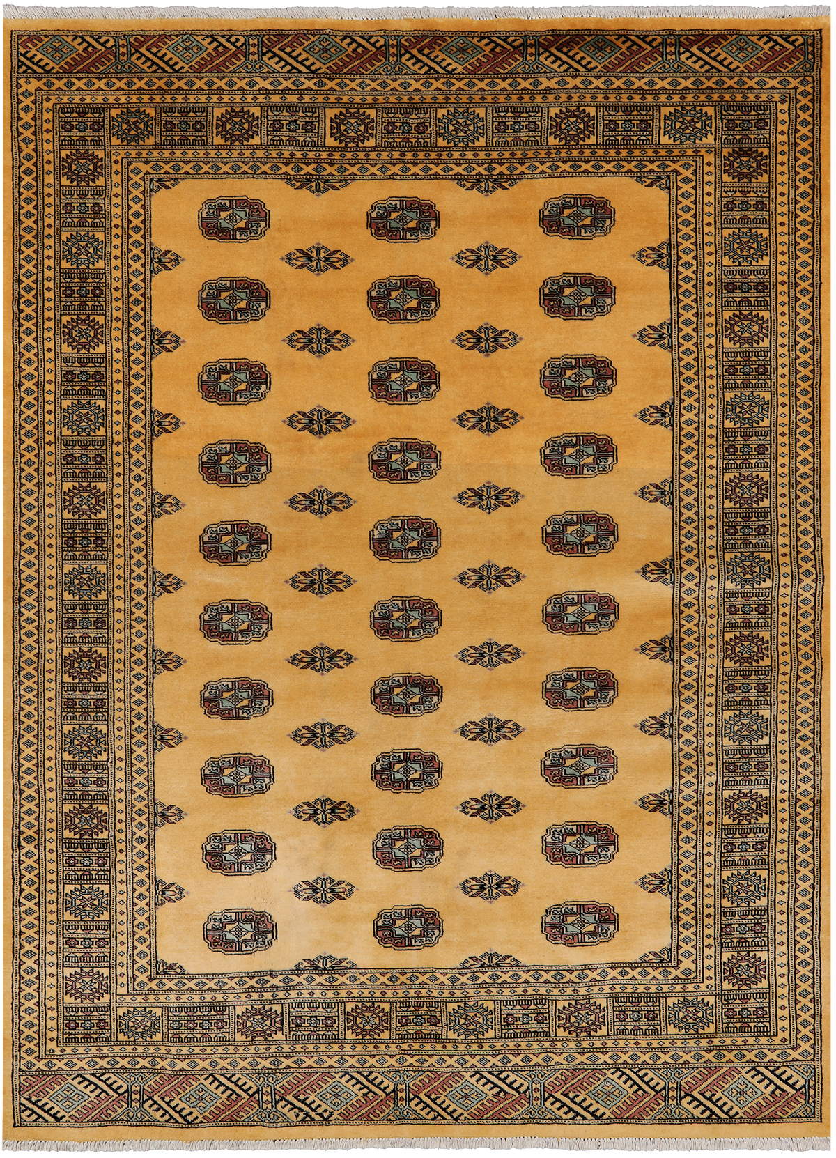 Gold Bokhara Hand Knotted Wool Rug - 5' 7" X 7' 10"