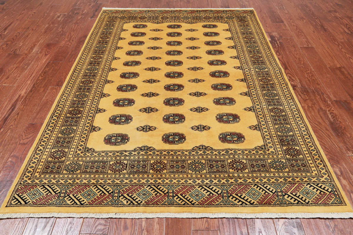 Gold Bokhara Hand Knotted Wool Rug - 5' 7" X 7' 10"