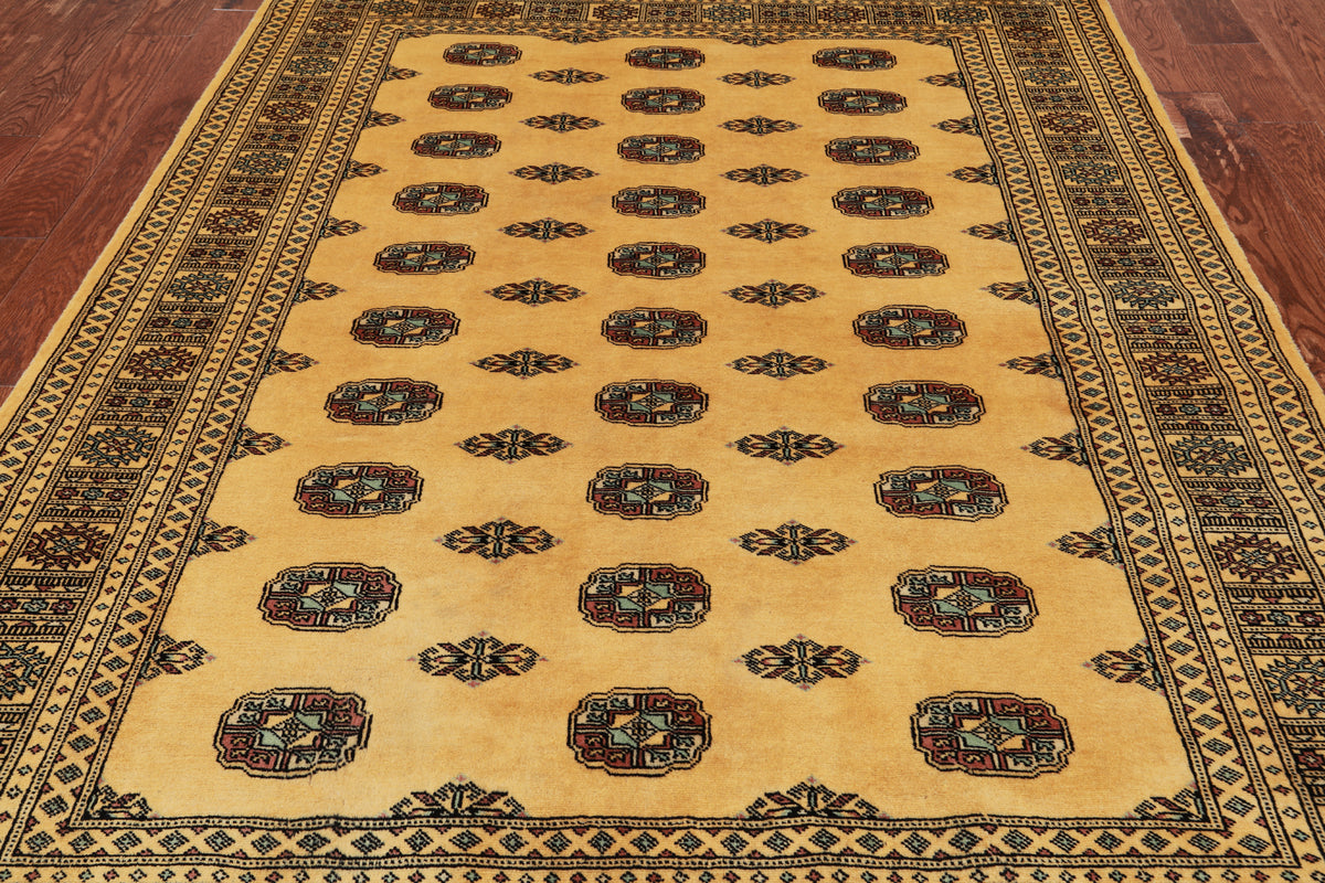Gold Bokhara Hand Knotted Wool Rug - 5' 7" X 7' 10"