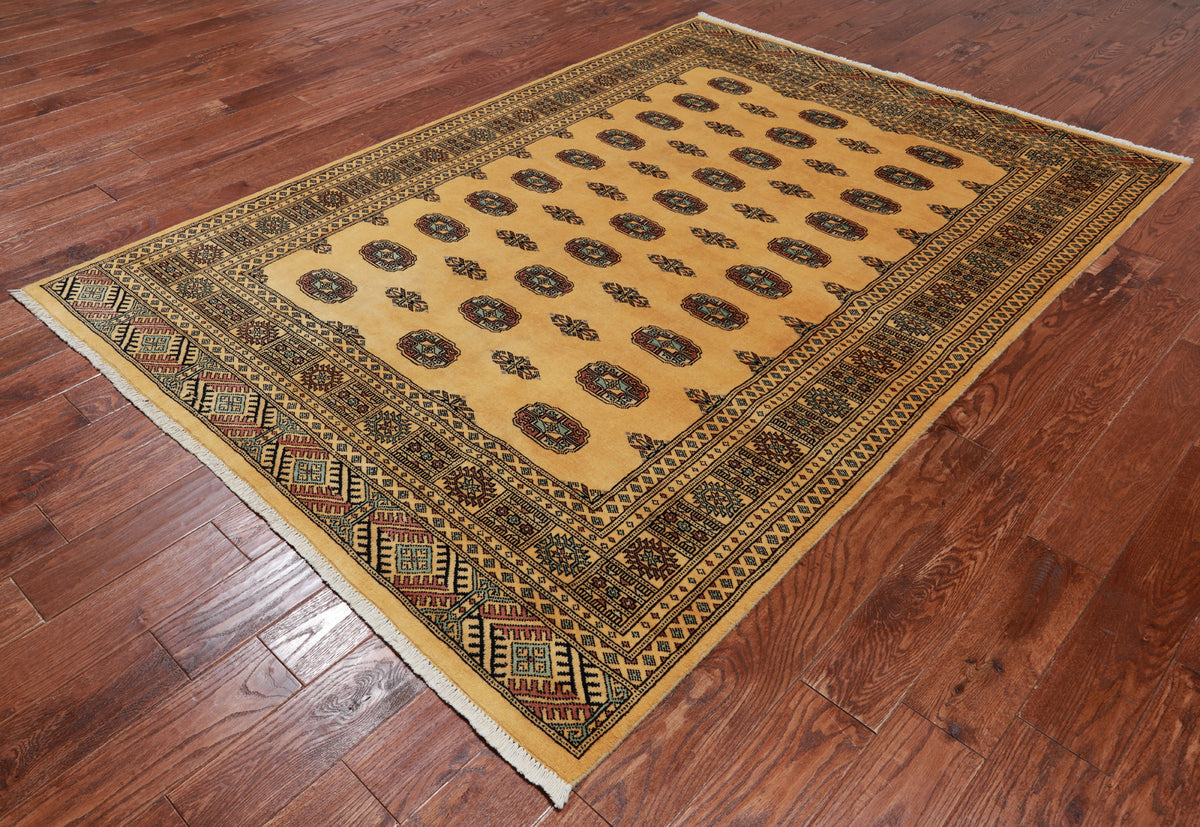 Gold Bokhara Hand Knotted Wool Rug - 5' 7" X 7' 10"