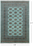 Green Bokhara Hand-Knotted Wool Rug - 5' 8" X 8' 1"