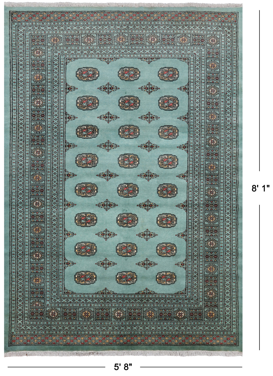 Green Bokhara Hand-Knotted Wool Rug - 5' 8" X 8' 1"