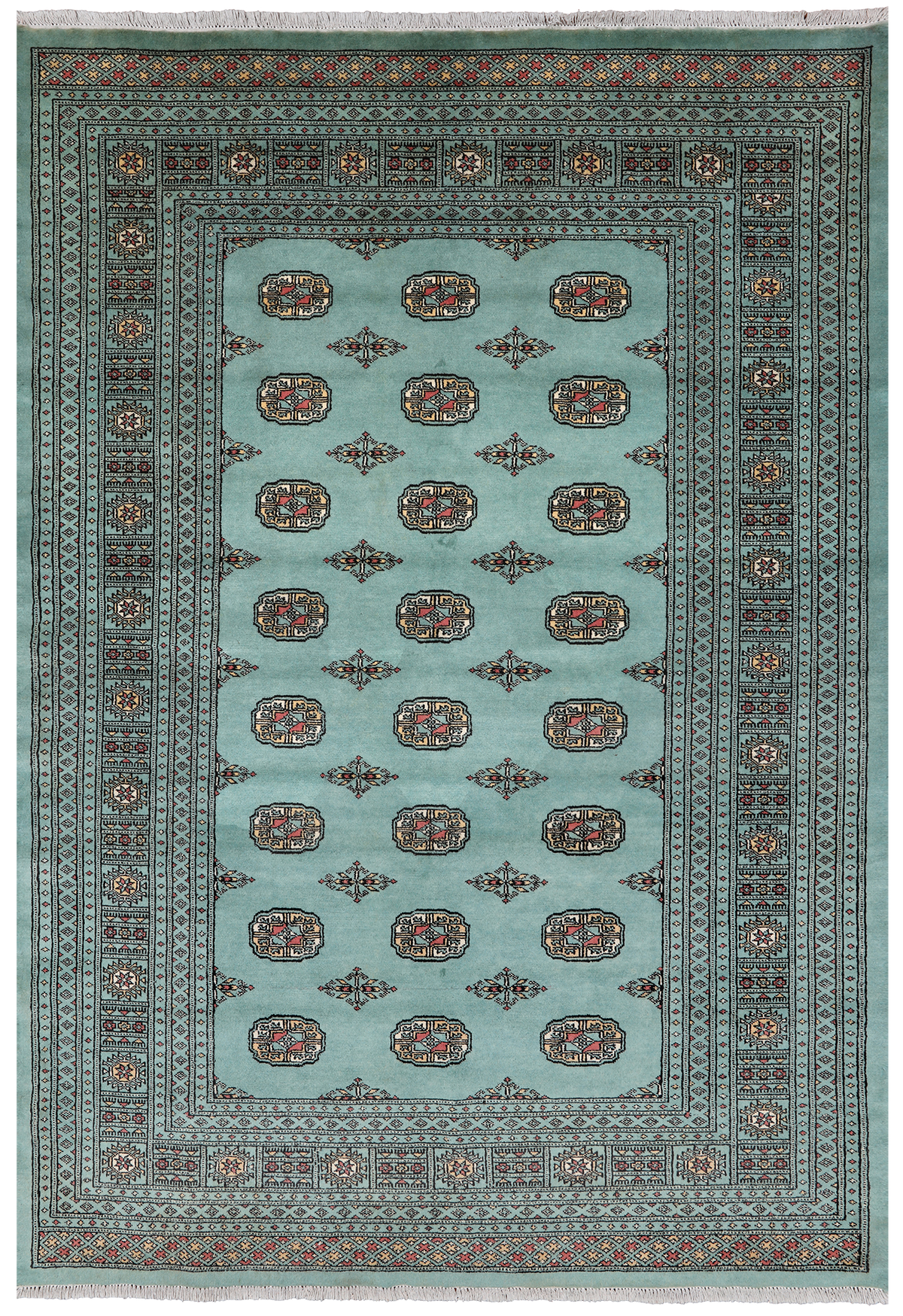 Green Bokhara Hand-Knotted Wool Rug - 5' 8" X 8' 1"