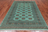 Green Bokhara Hand-Knotted Wool Rug - 5' 8" X 8' 1"