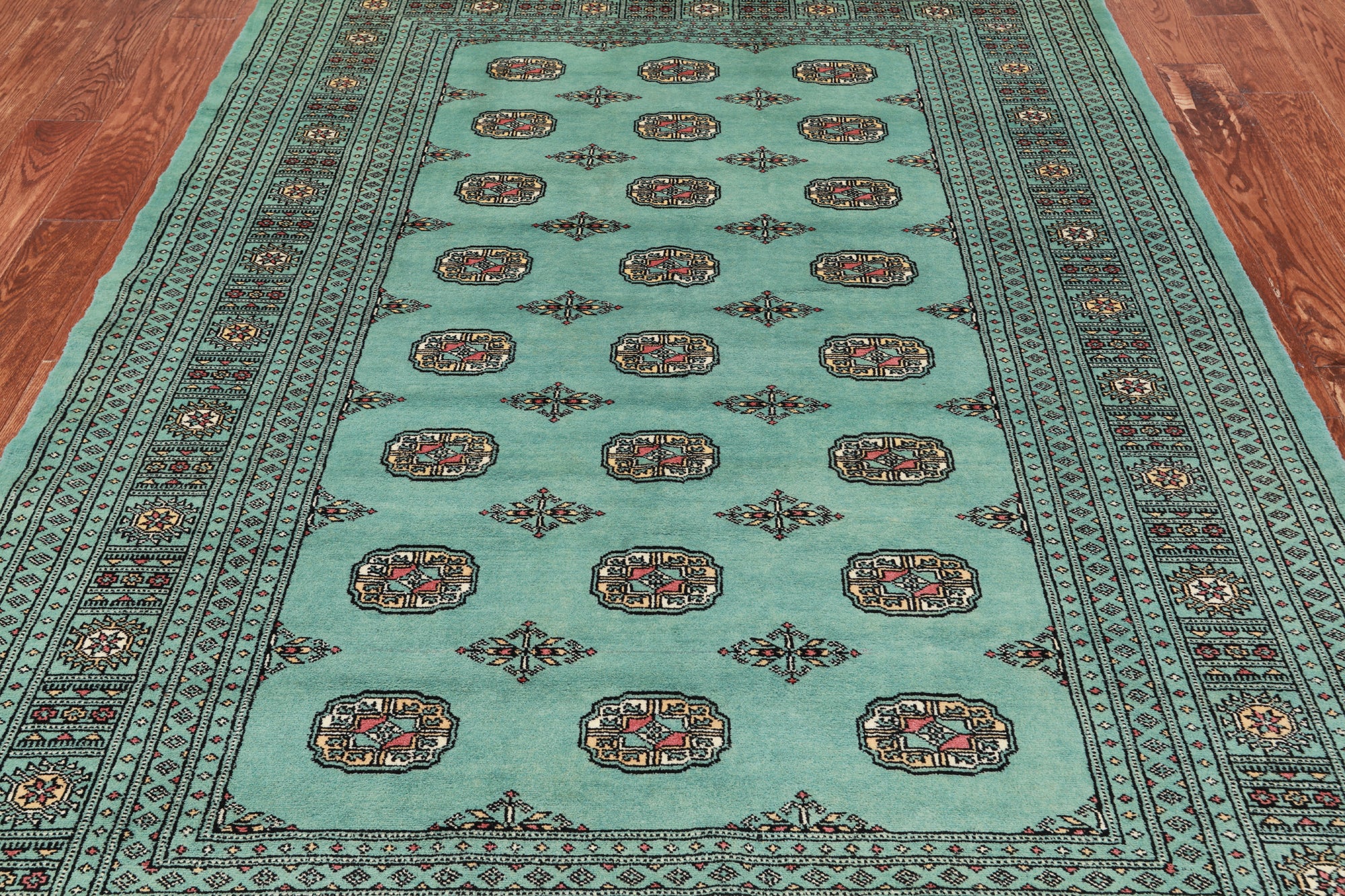 Green Bokhara Hand-Knotted Wool Rug - 5' 8" X 8' 1"