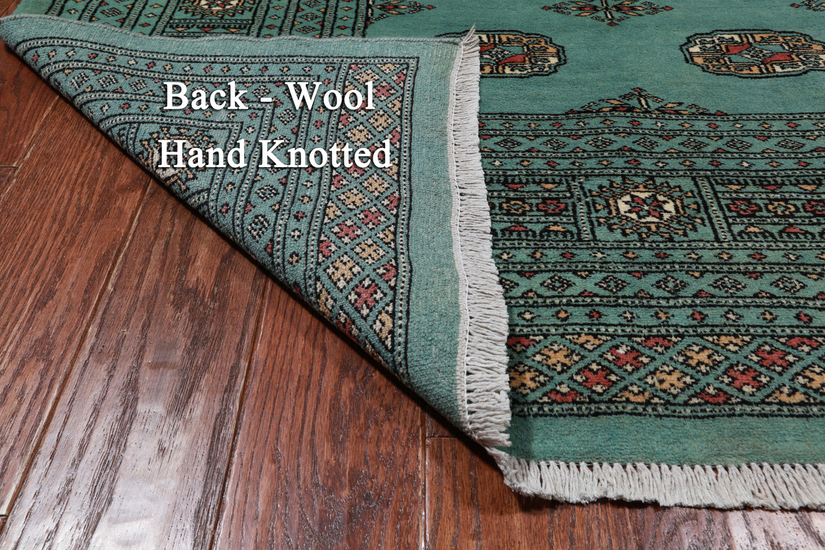 Green Bokhara Hand-Knotted Wool Rug - 5' 8" X 8' 1"