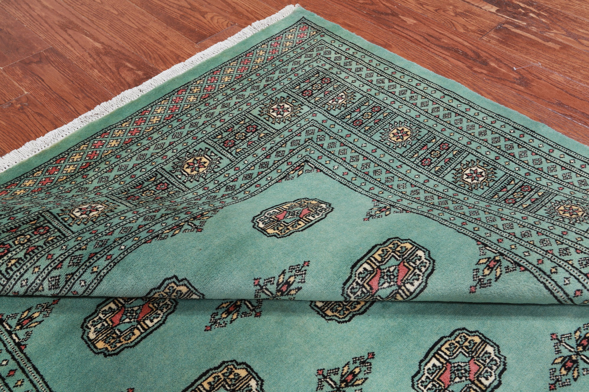 Green Bokhara Hand-Knotted Wool Rug - 5' 8" X 8' 1"