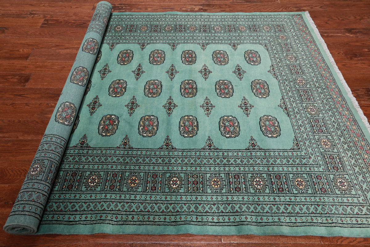 Green Bokhara Hand-Knotted Wool Rug - 5' 8" X 8' 1"