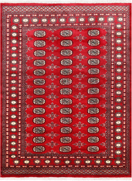 Red Bokhara Hand Knotted Wool Rug - 5' 7" X 7' 9"