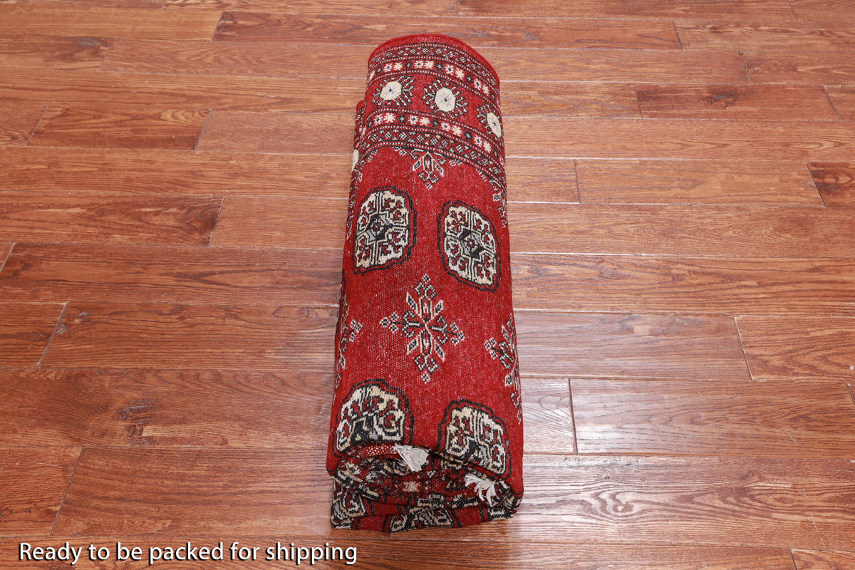 Red Bokhara Hand Knotted Wool Rug - 5' 7" X 7' 9"