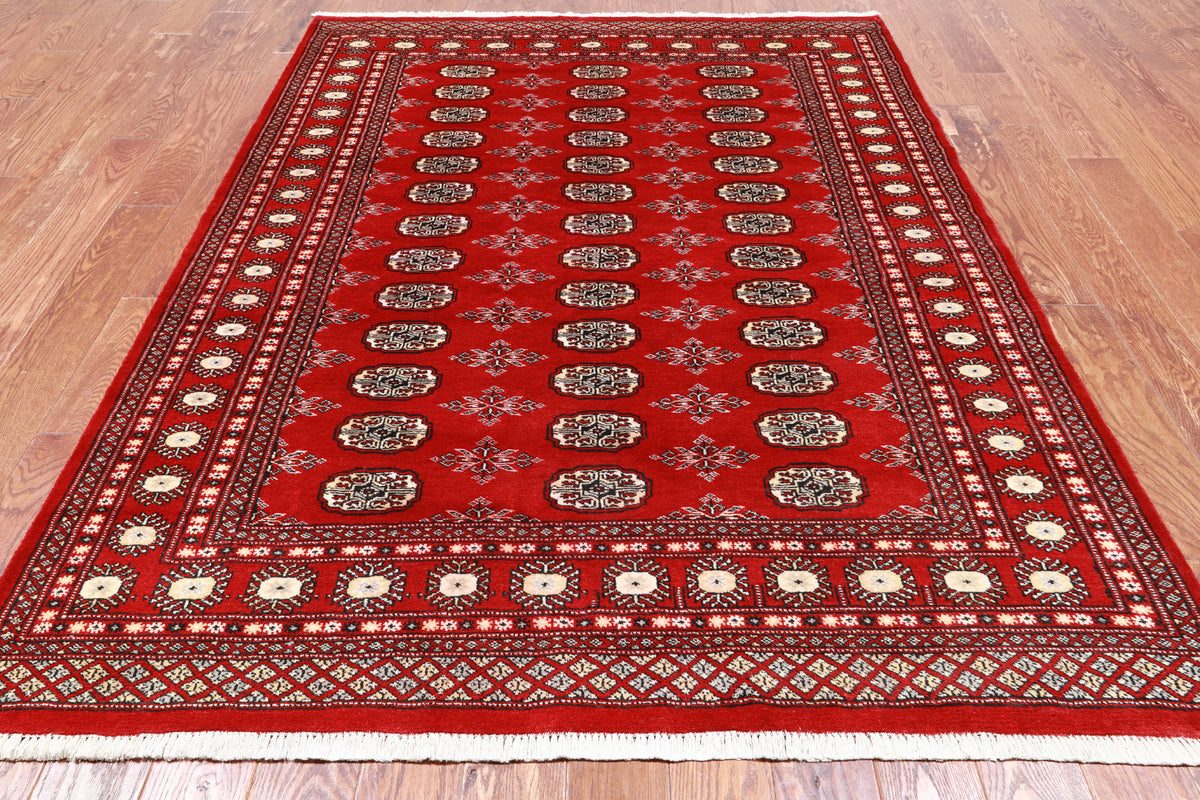Red Bokhara Hand Knotted Wool Rug - 5' 7" X 7' 9"
