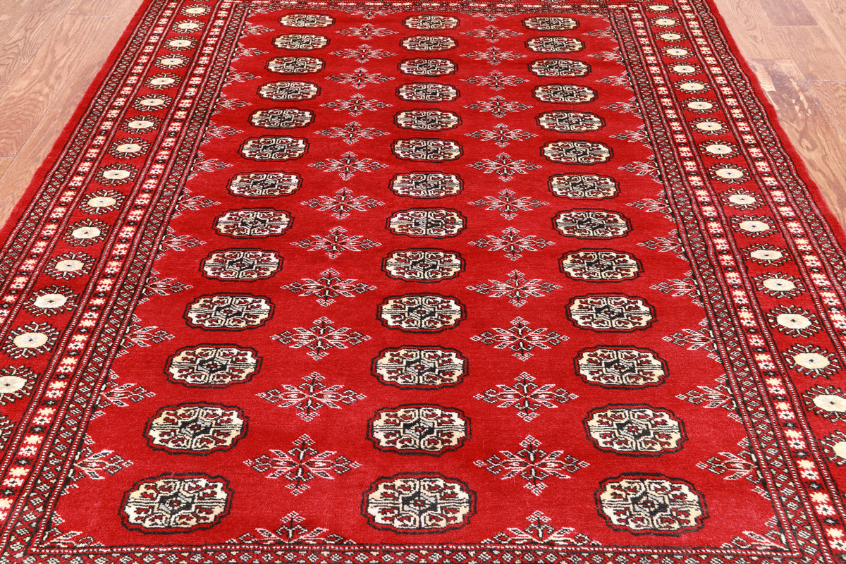 Red Bokhara Hand Knotted Wool Rug - 5' 7" X 7' 9"