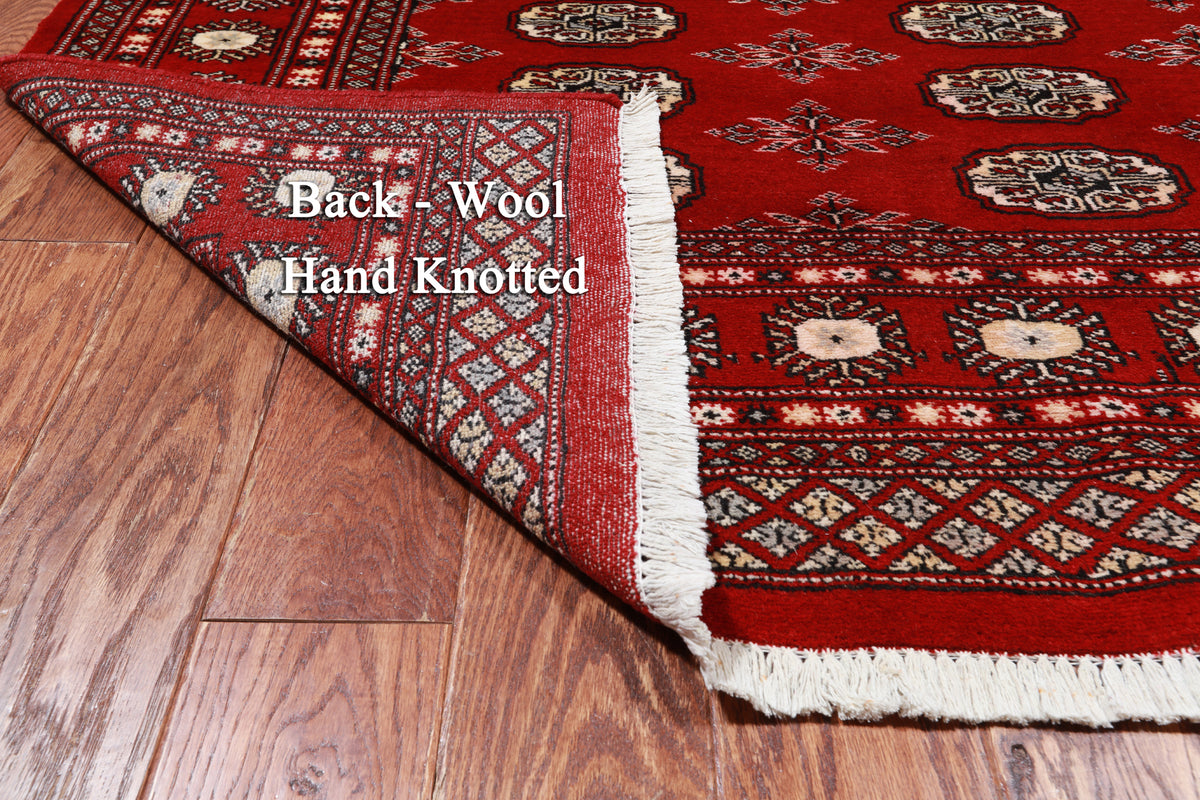 Red Bokhara Hand Knotted Wool Rug - 5' 7" X 7' 9"