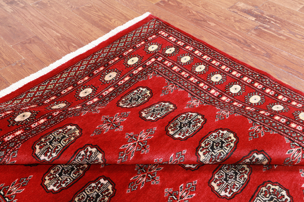 Red Bokhara Hand Knotted Wool Rug - 5' 7" X 7' 9"