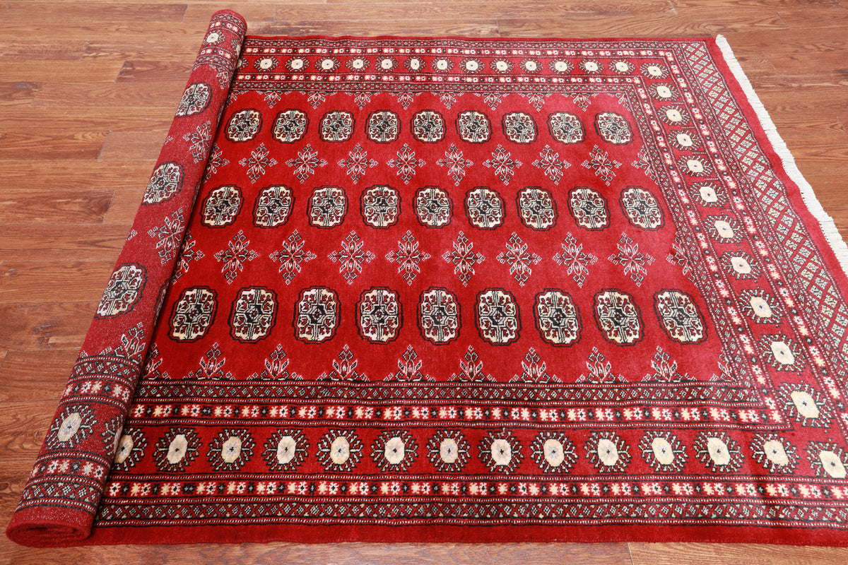 Red Bokhara Hand Knotted Wool Rug - 5' 7" X 7' 9"