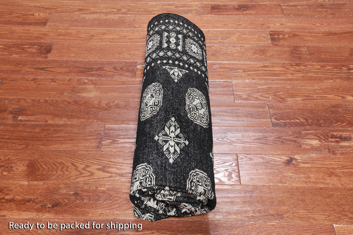 Black Bokhara Hand Knotted Wool Rug - 5' 8" X 8' 2"