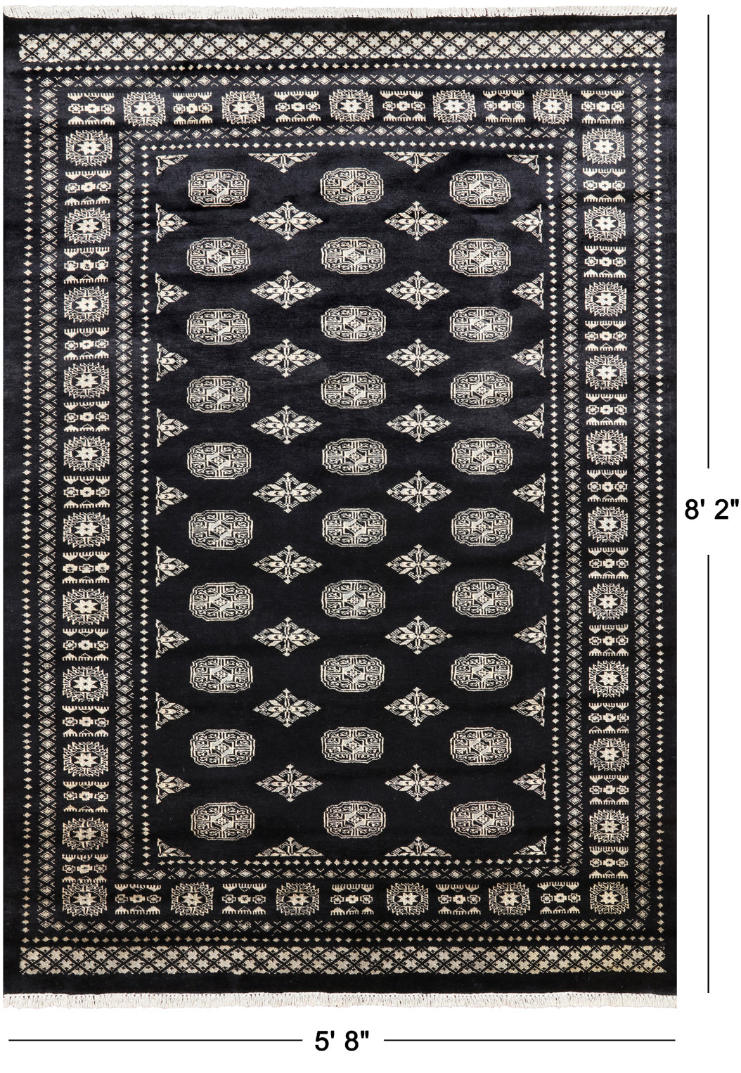 Black Bokhara Hand Knotted Wool Rug - 5' 8" X 8' 2"