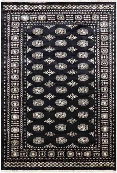 Black Bokhara Hand Knotted Wool Rug - 5' 8" X 8' 2"
