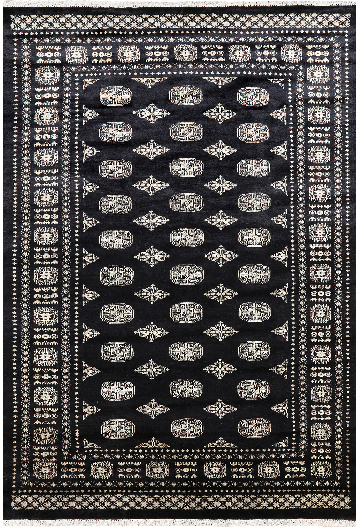 Black Bokhara Hand Knotted Wool Rug - 5' 8" X 8' 2"