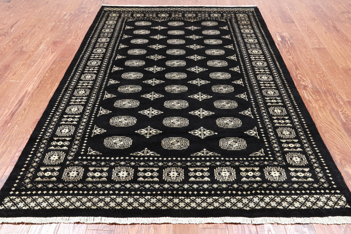 Black Bokhara Hand Knotted Wool Rug - 5' 8" X 8' 2"