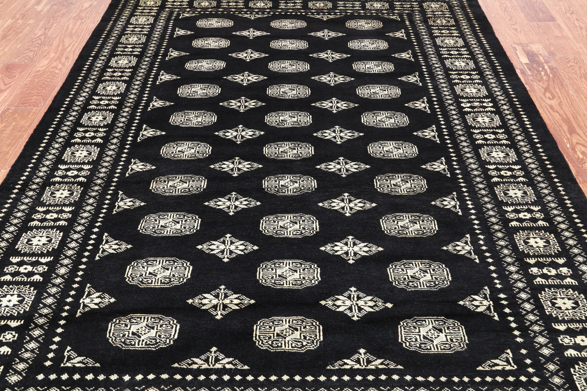 Black Bokhara Hand Knotted Wool Rug - 5' 8" X 8' 2"