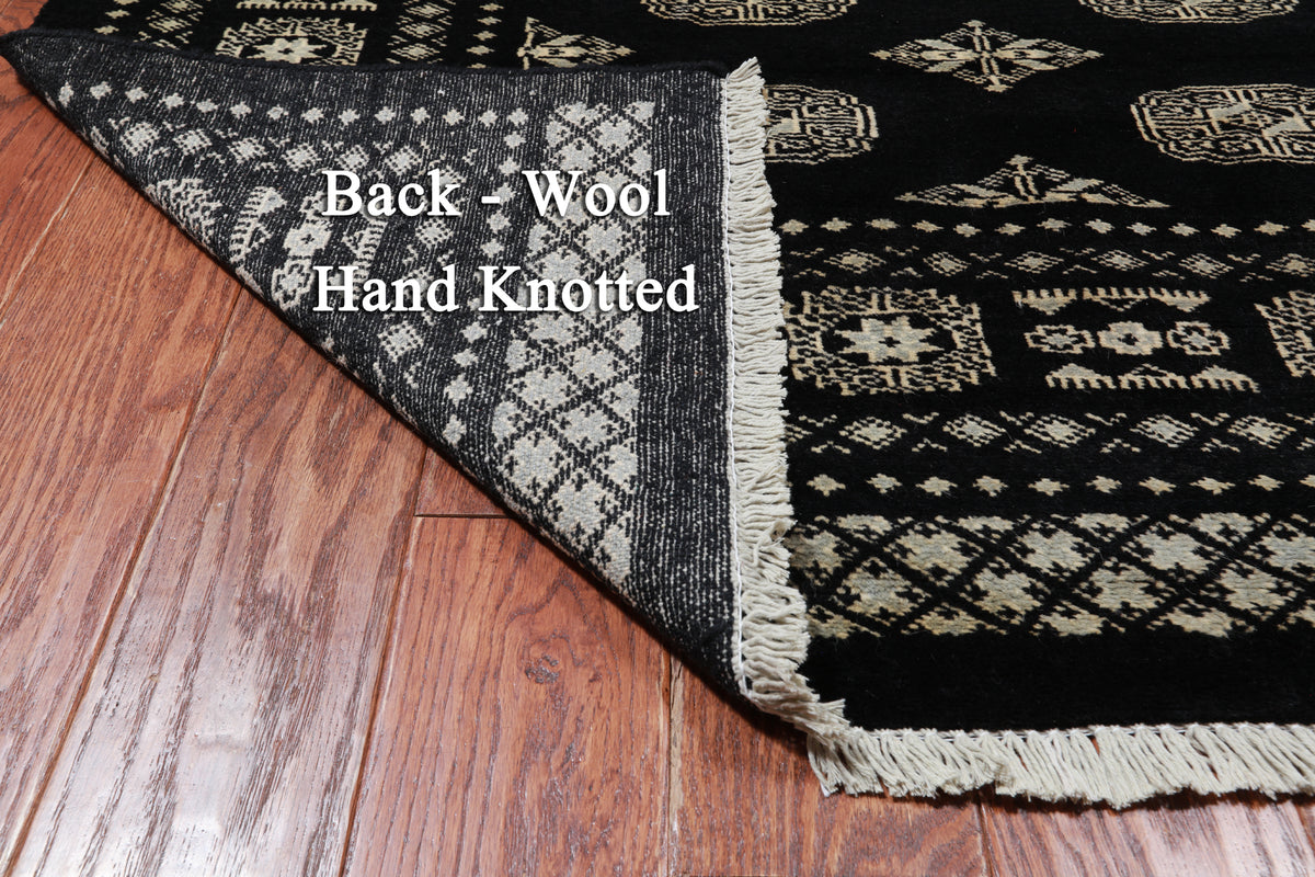 Black Bokhara Hand Knotted Wool Rug - 5' 8" X 8' 2"