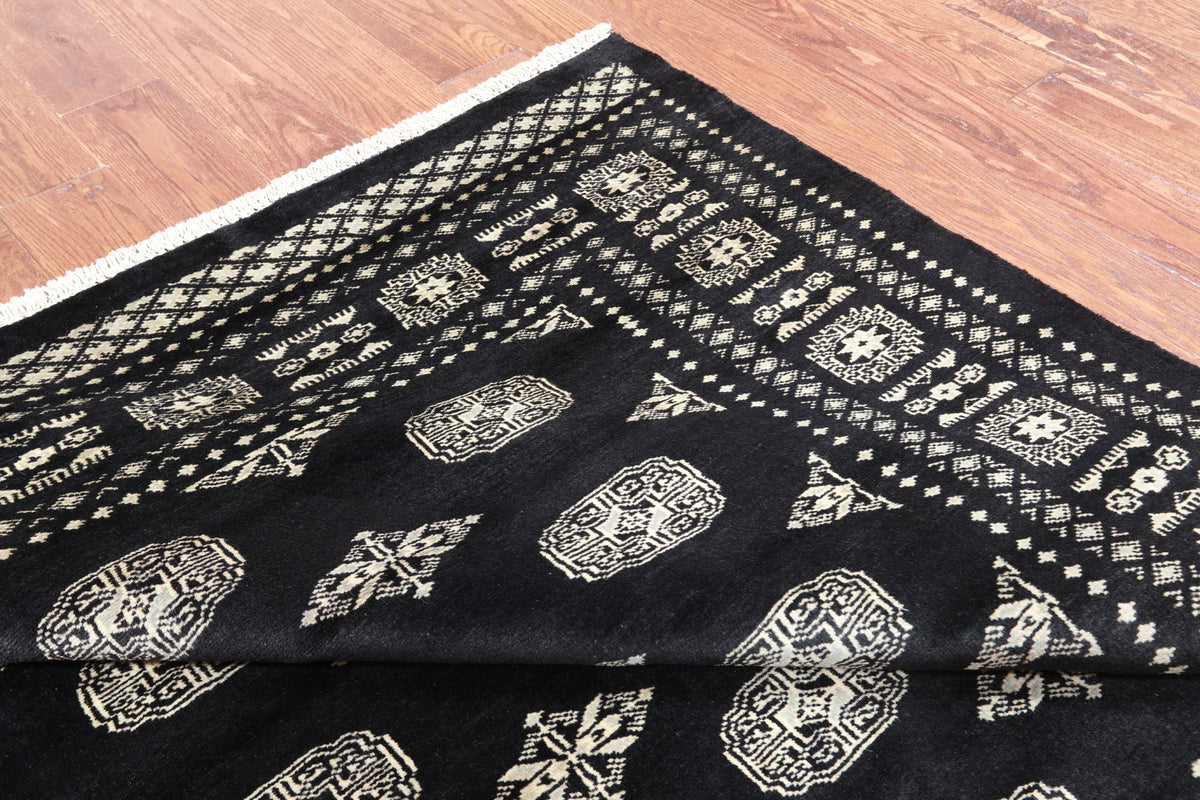 Black Bokhara Hand Knotted Wool Rug - 5' 8" X 8' 2"