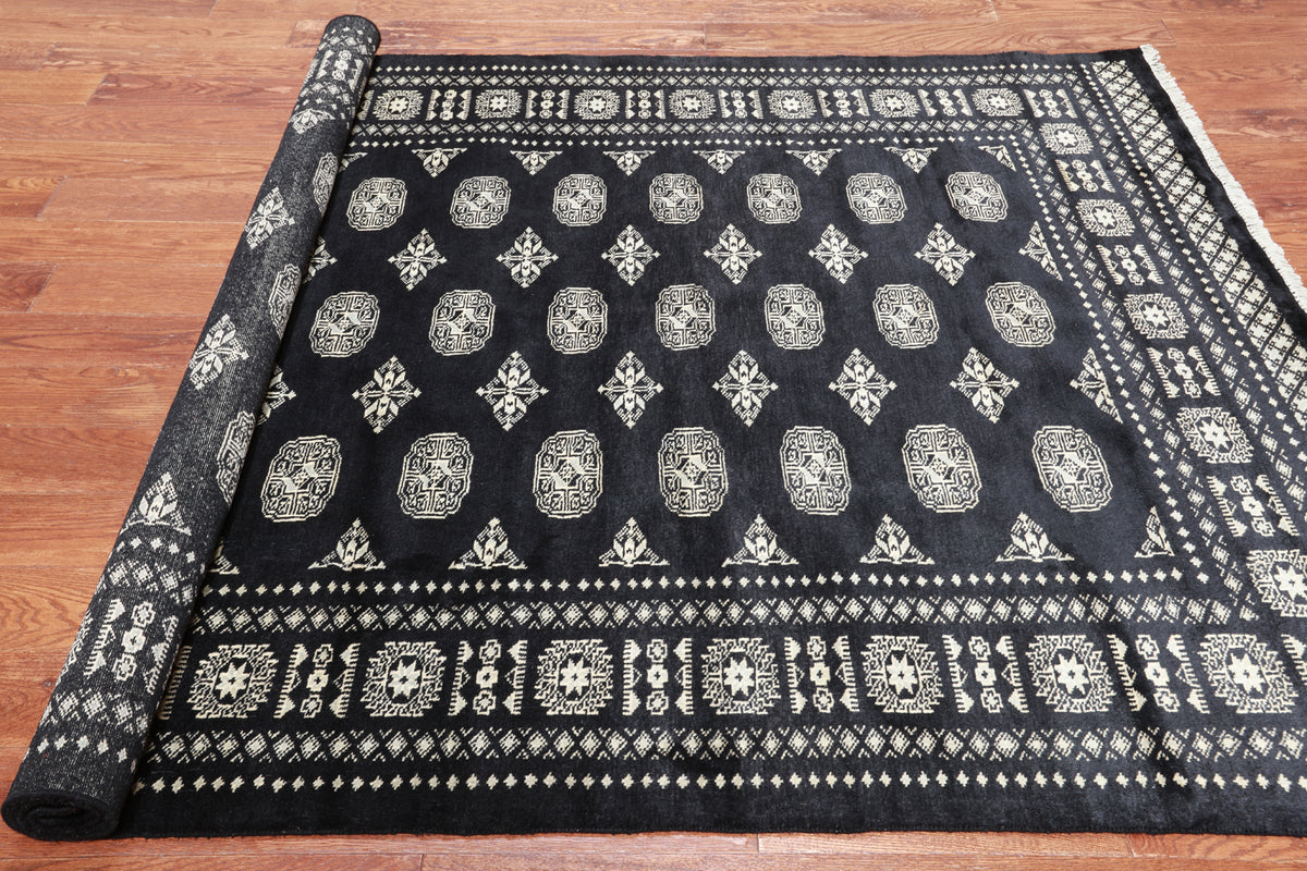 Black Bokhara Hand Knotted Wool Rug - 5' 8" X 8' 2"