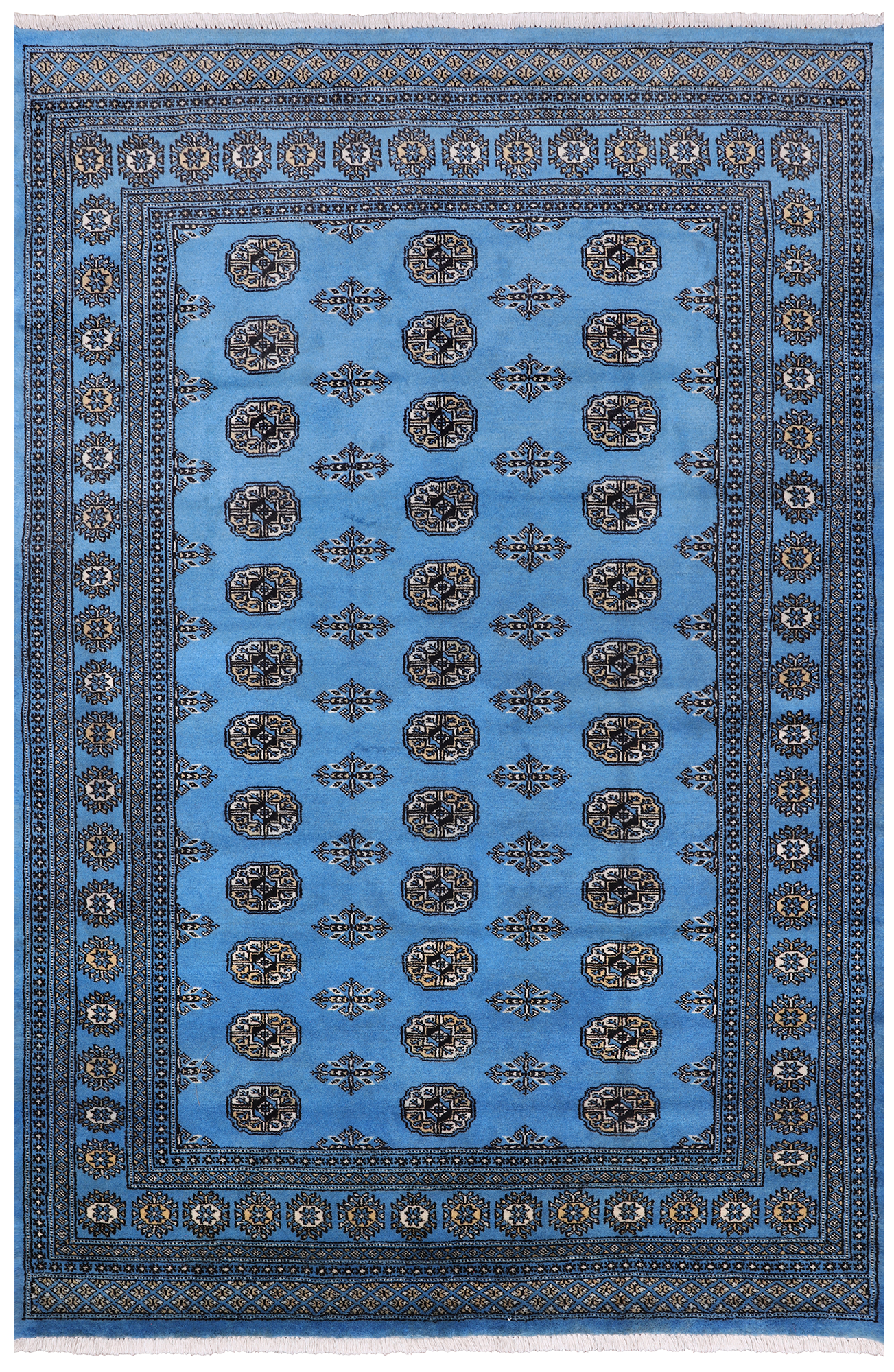 Blue Bokhara Handmade Wool Rug - 5' 6" X 8' 2"