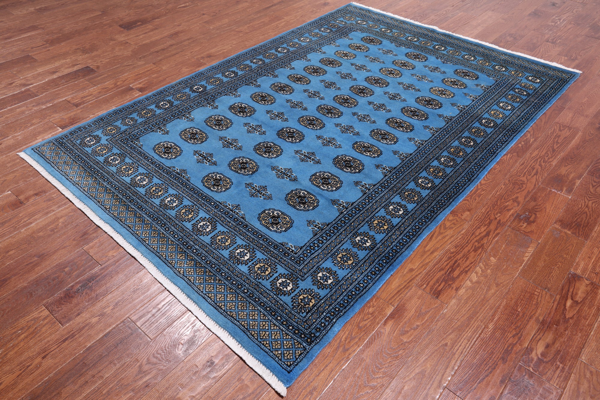 Blue Bokhara Handmade Wool Rug - 5' 6" X 8' 2"