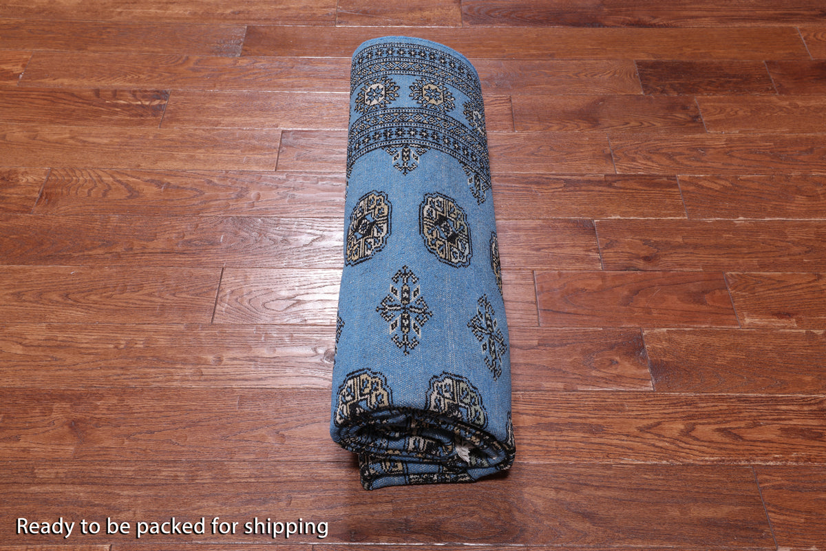 Blue Bokhara Handmade Wool Rug - 5' 6" X 8' 2"