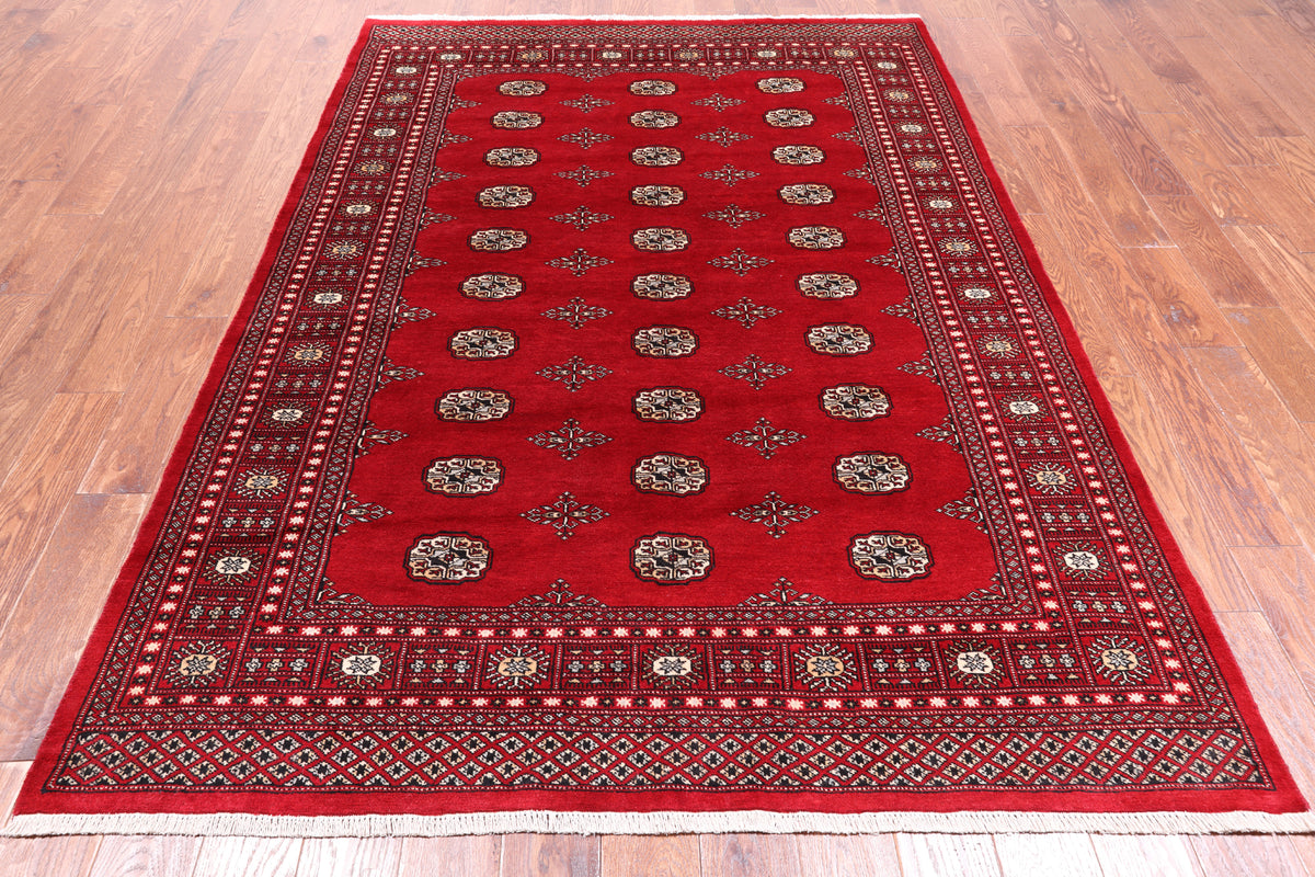 Red Bokhara Hand-Knotted Wool Rug - 5' 7" X 7' 9"
