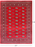 Red Bokhara Hand-Knotted Wool Rug - 5' 7" X 7' 9"