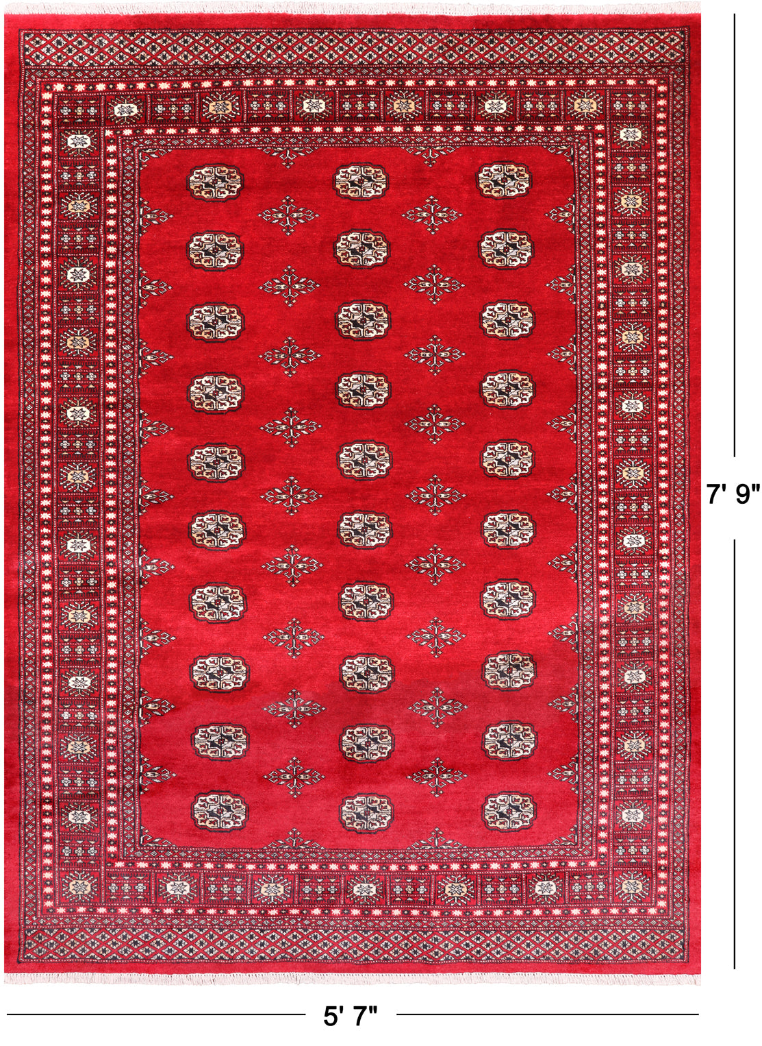 Red Bokhara Hand-Knotted Wool Rug - 5' 7" X 7' 9"