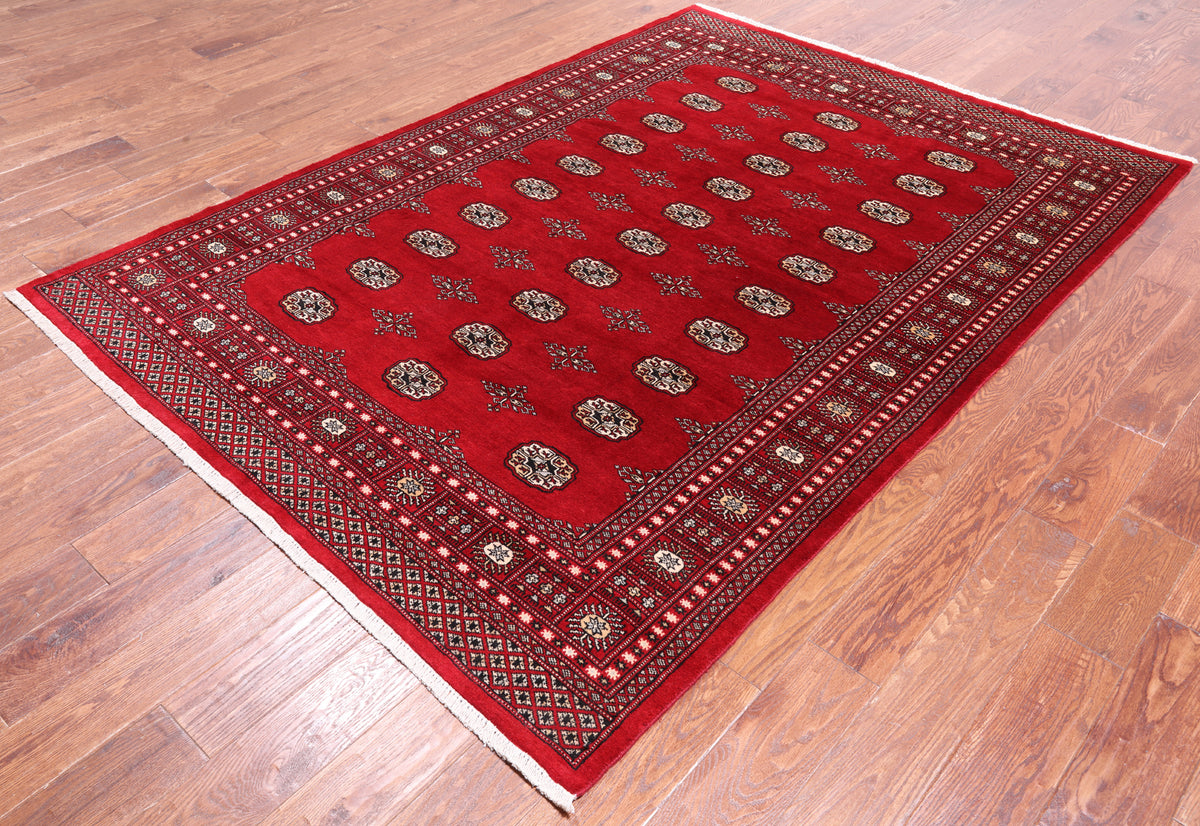 Red Bokhara Hand-Knotted Wool Rug - 5' 7" X 7' 9"