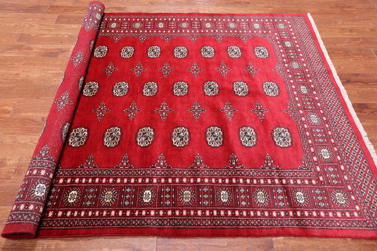 Red Bokhara Hand-Knotted Wool Rug - 5' 7" X 7' 9"