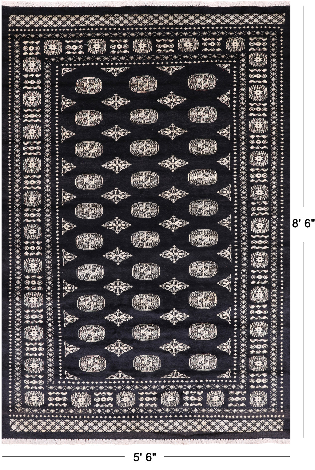 Black Bokhara Handmade Wool Rug - 5' 6" X 8' 6"